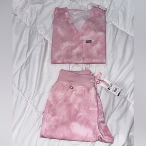 Figs Light Pink Tie Dye Scrubs Set